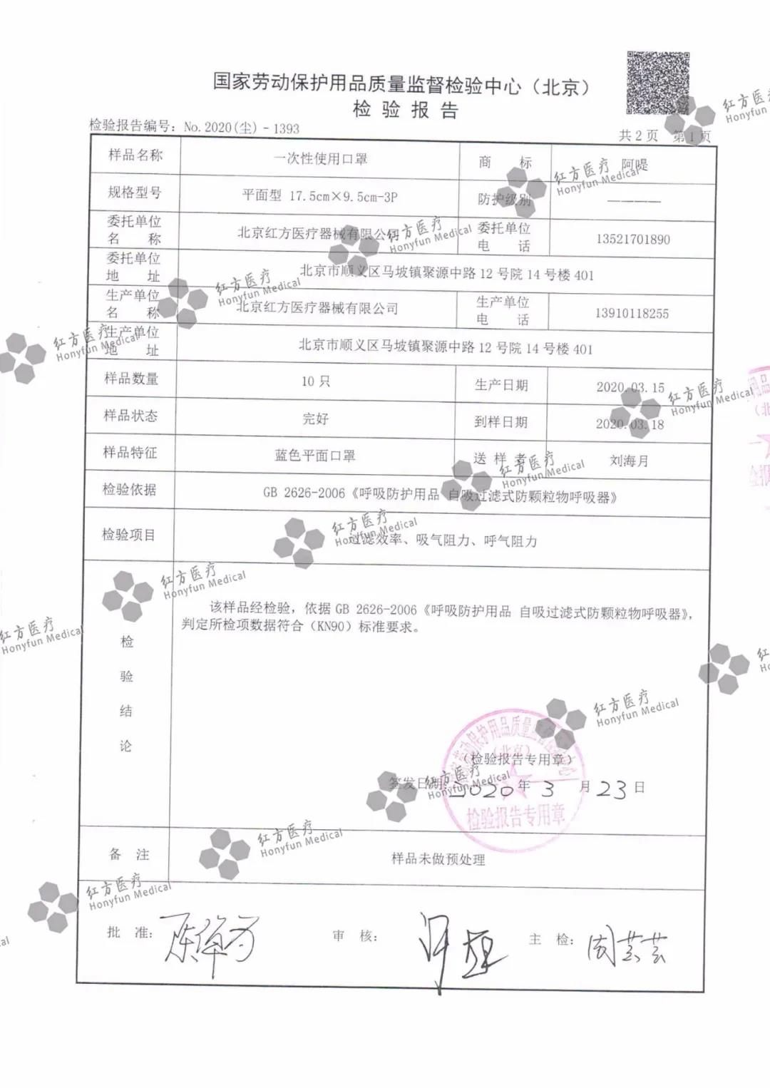 一次性使用口罩檢測(cè)報(bào)告